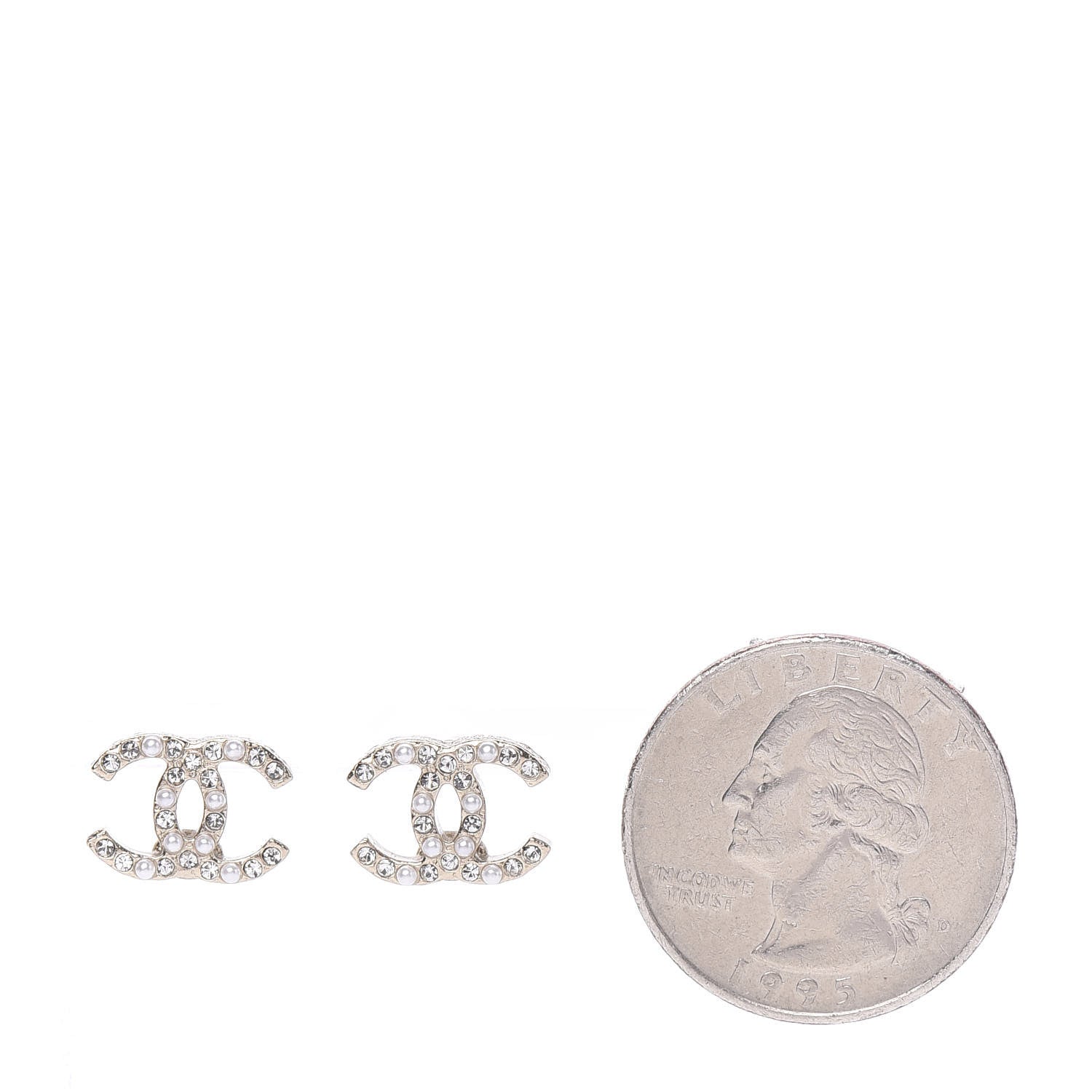 Chanel Pearl Crystal CC Charms Stud Earrings Light Gold 2 of 5