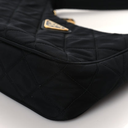 Prada Tessuto Nylon Stitched Shoulder Bag Black 8 of 12