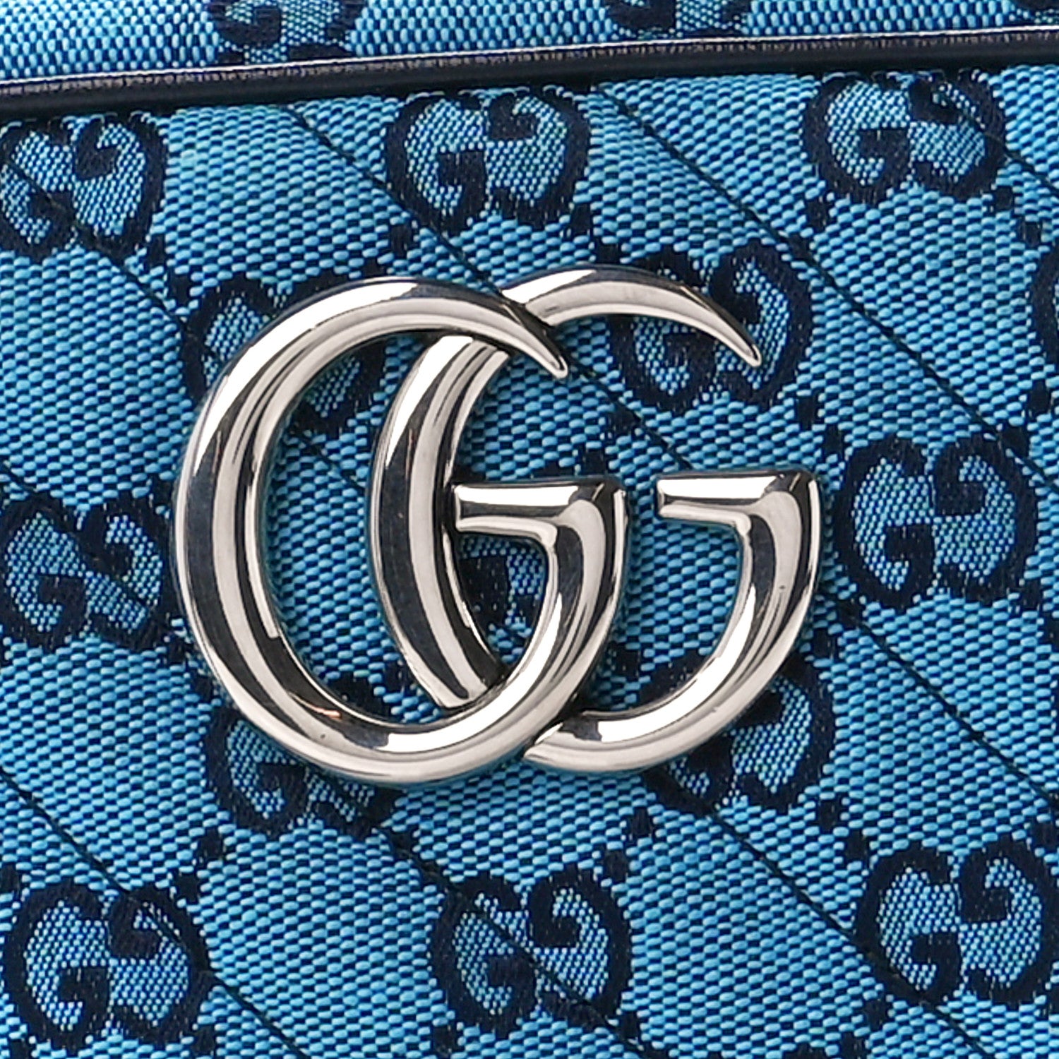 Gucci Monogram Multicolor Matelasse Diagonal Small GG Marmont Chain Shoulder Bag Light Blue 9 of 11