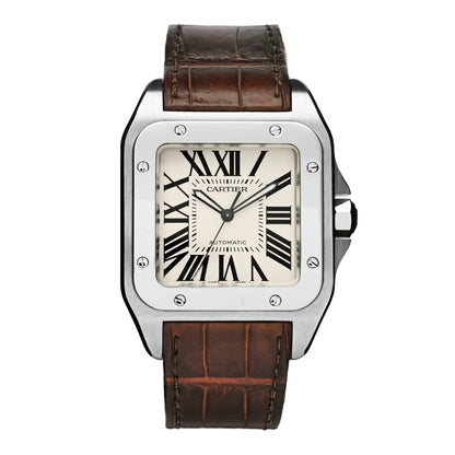 Cartier Stainless Steel Alligator 38mm Santos 100 Automatic Watch Brown 1 of 4