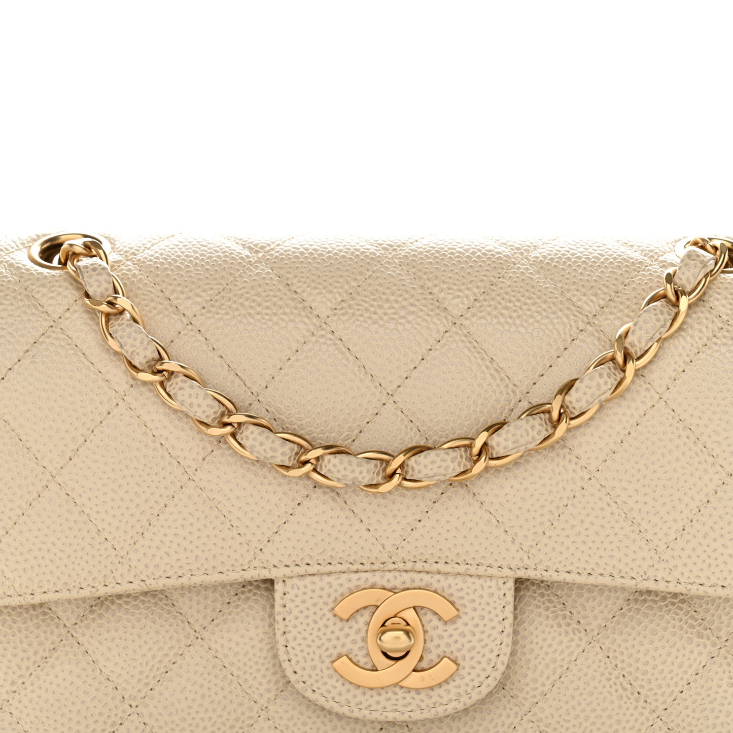 Caviar Quilted Small Double Flap Beige