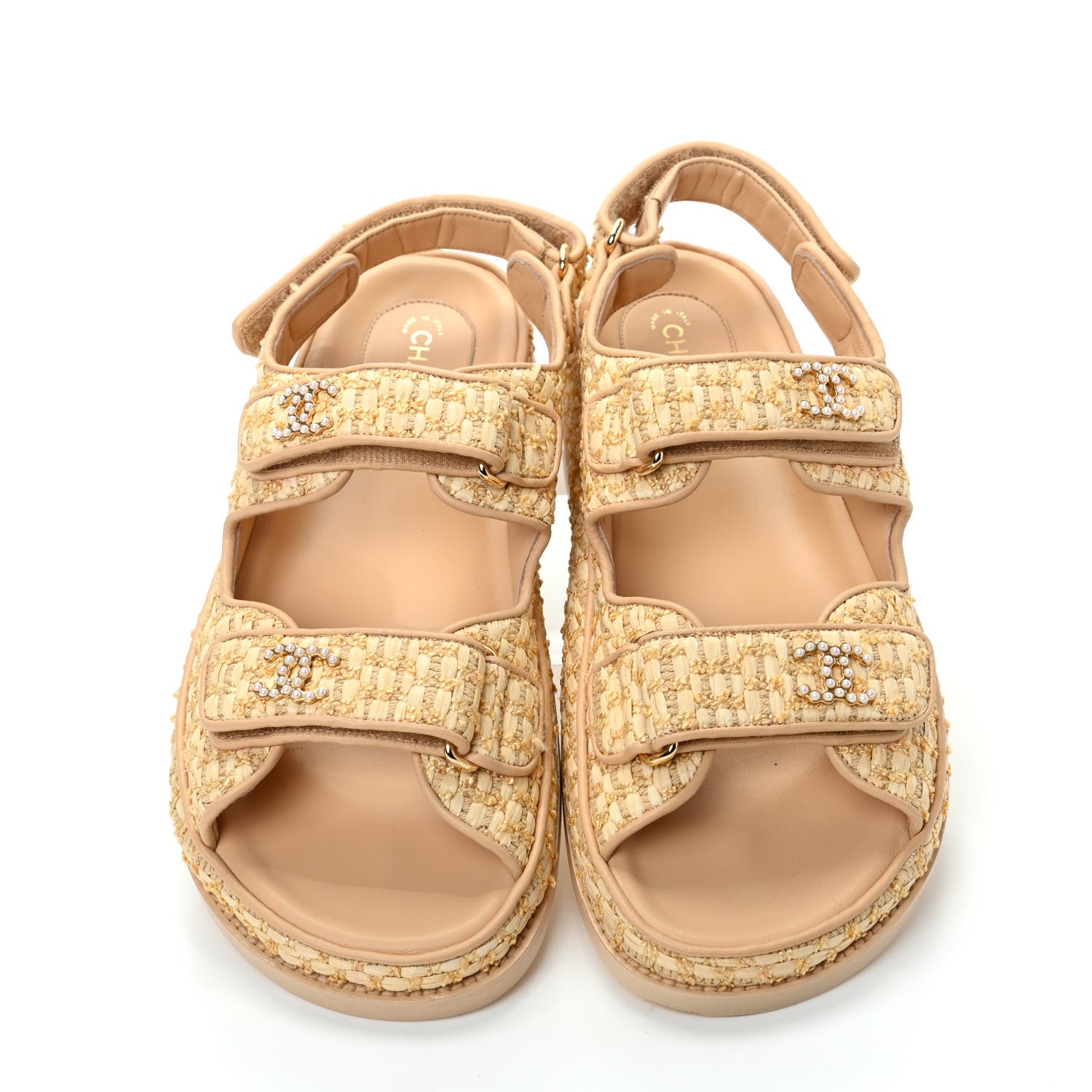 Chanel Braided Fabric Velcro Dad Sandals 38.5 Beige 5 of 11