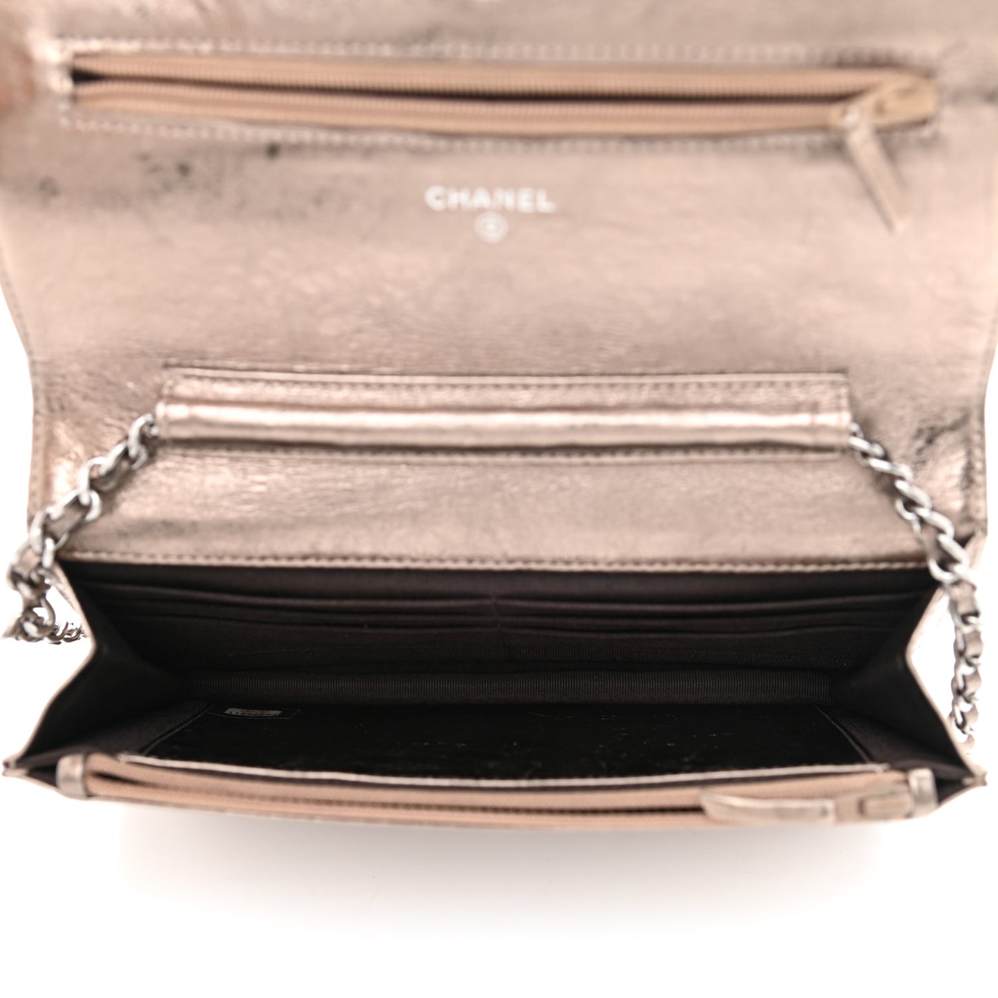 Metallic Aged Calfskin Quilted Reissue Wallet On Chain WOC Bronze