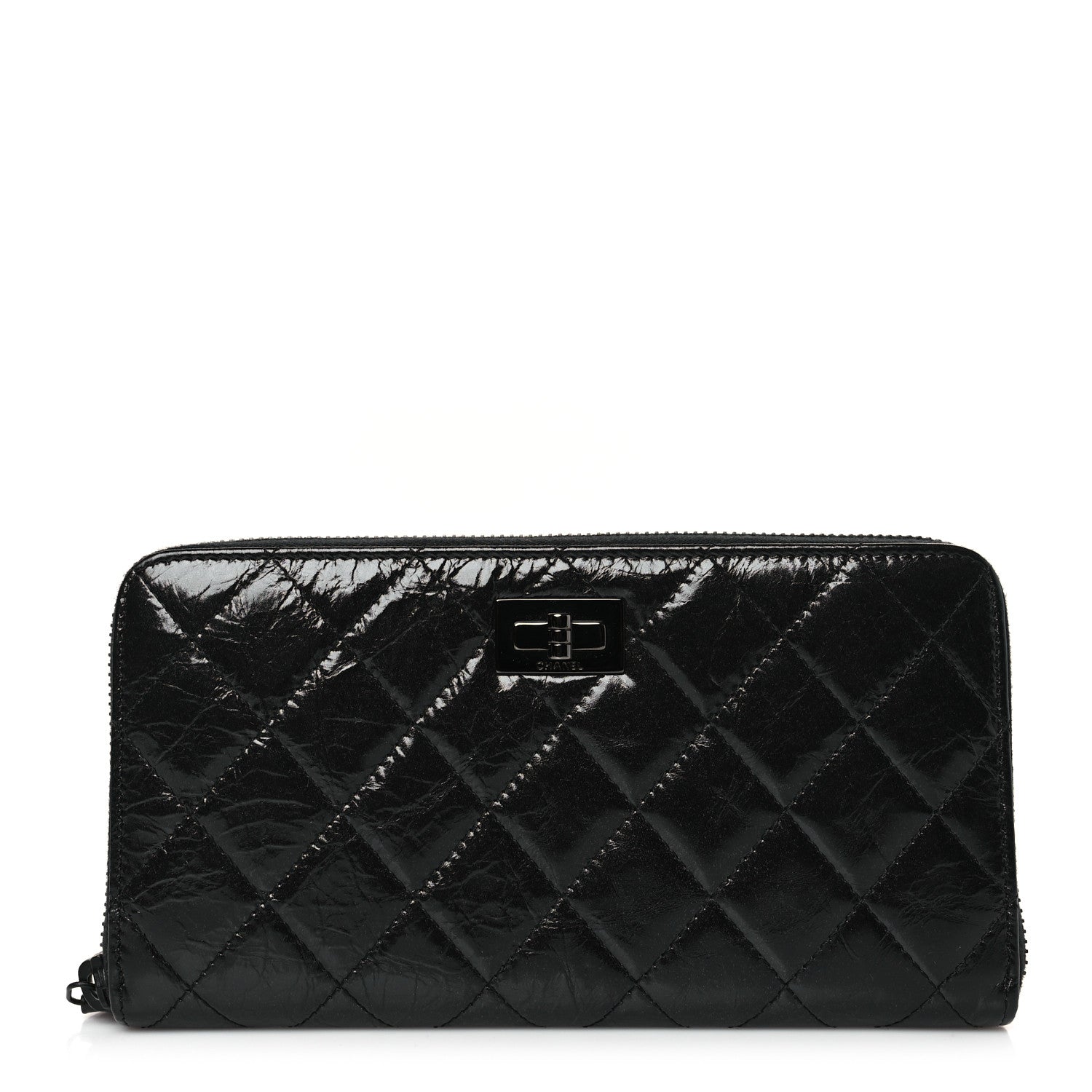 Chanel Glazed Aged Calfskin Quilted Reissue Large Gusset Zip Around Wallet So Black 1 of 8