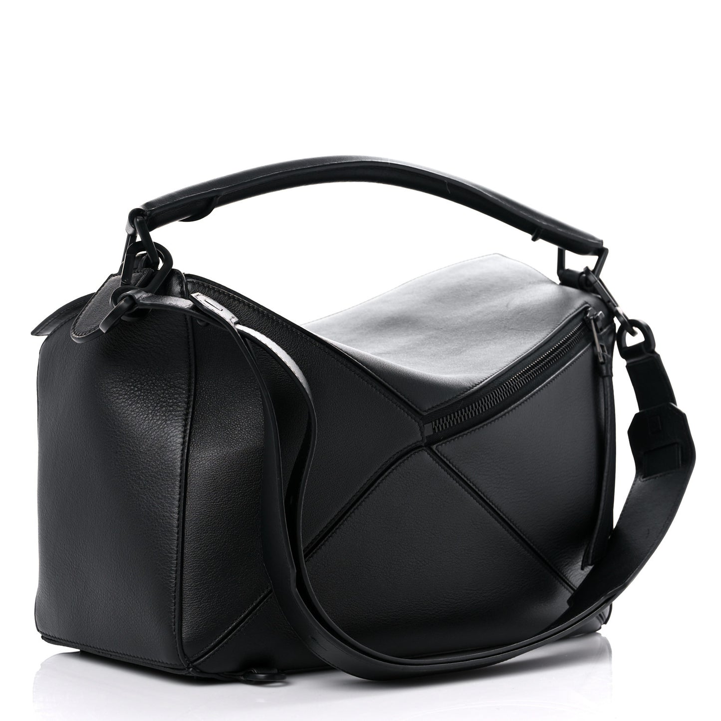 Calfskin Large Pansies Puzzle Bag Black