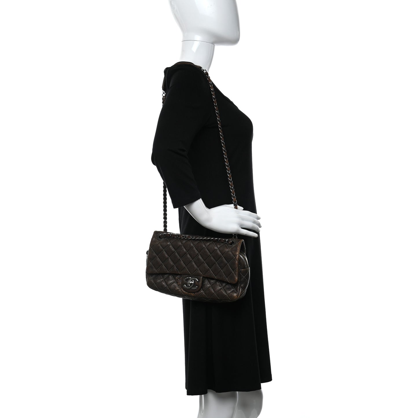 Iridescent Caviar Quilted Small Chic Flap Brown
