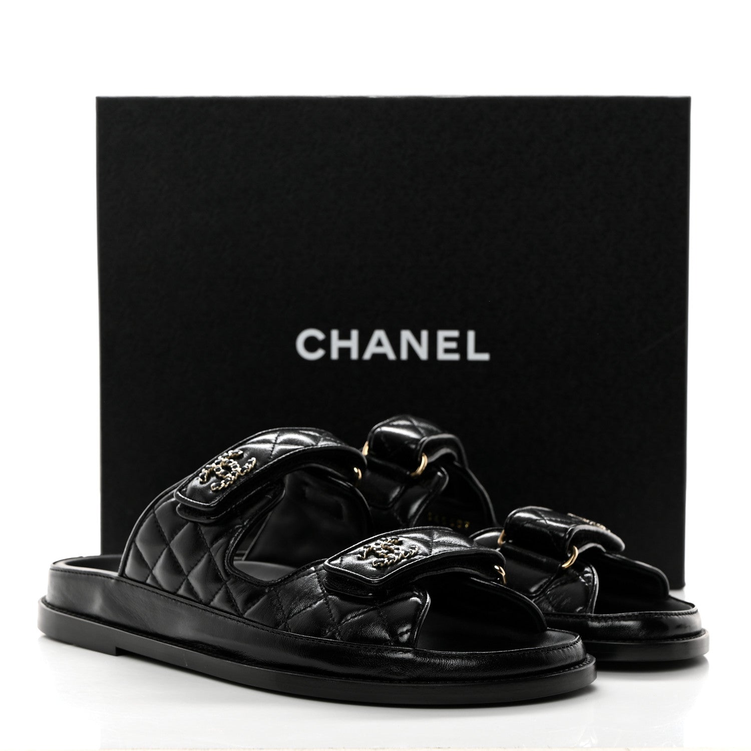 Chanel Lambskin Quilted Velcro Dad Chain CC Slide Sandals 39.5 Black 10 of 10