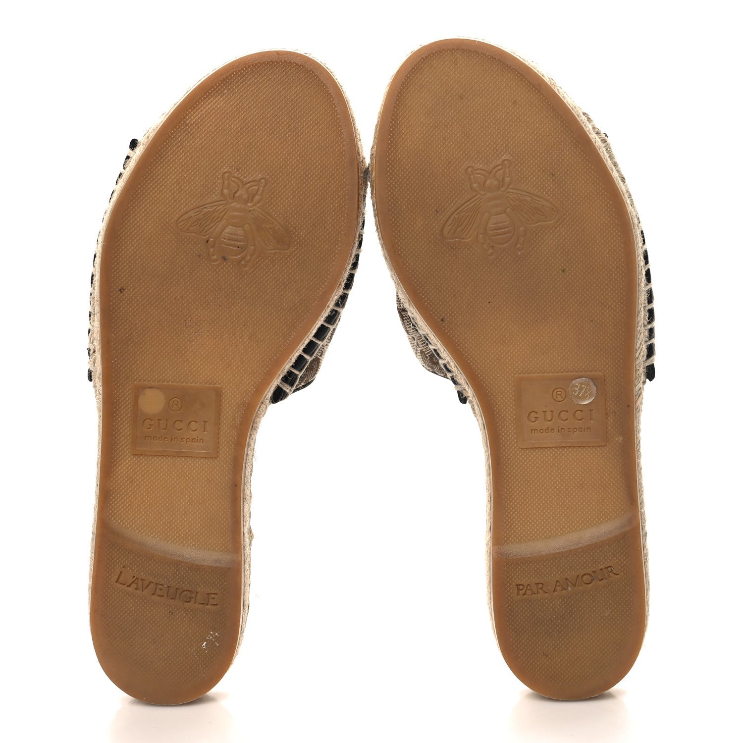 Gucci Monogram Matelasse GG Marmont Espadrille 20mm Slide Sandals 37.5 Beige Ebony Black 6 of 9