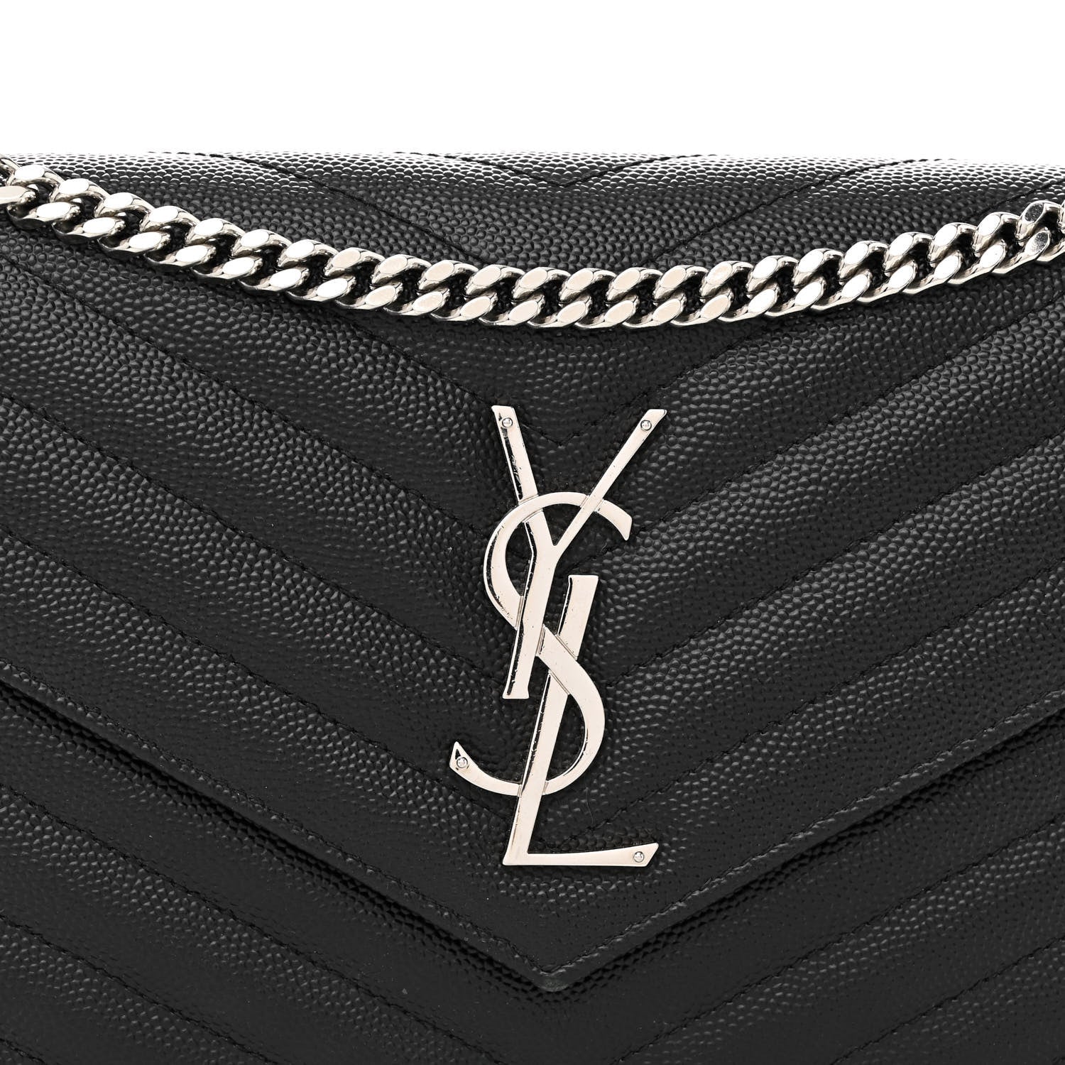 Saint Laurent Grain De Poudre Matelasse Chevron Monogram Chain Wallet Black 7 of 9