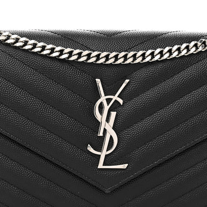 Saint Laurent Grain De Poudre Matelasse Chevron Monogram Chain Wallet Black 7 of 9