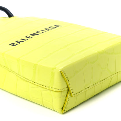 Balenciaga Calfskin Crocodile Embossed Logo Shopping Phone Holder Bag Lime 9 of 10