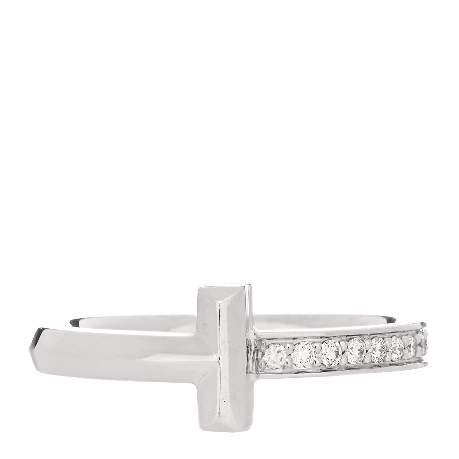 Tiffany 18K White Gold Diamond T T1 Ring 50 5.5 1 of 4