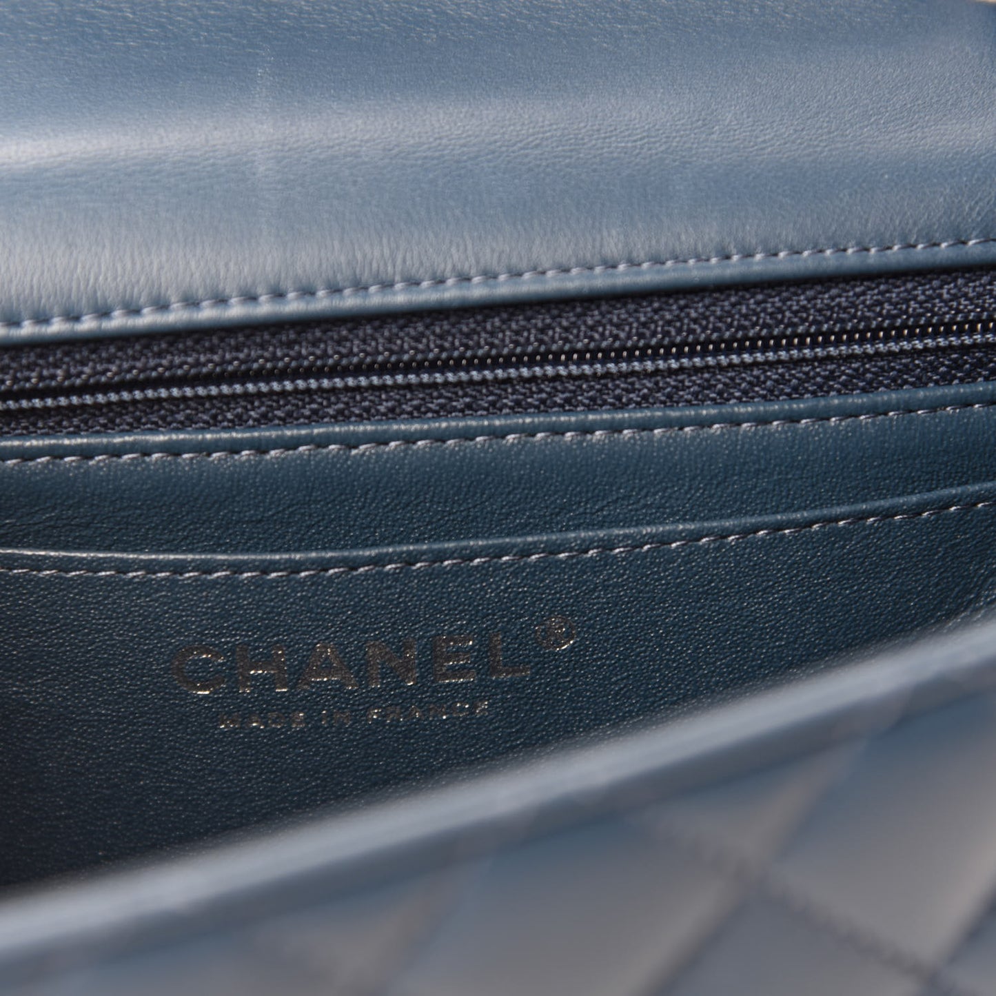 Lambskin Quilted Mini Rectangular Flap Dark Blue