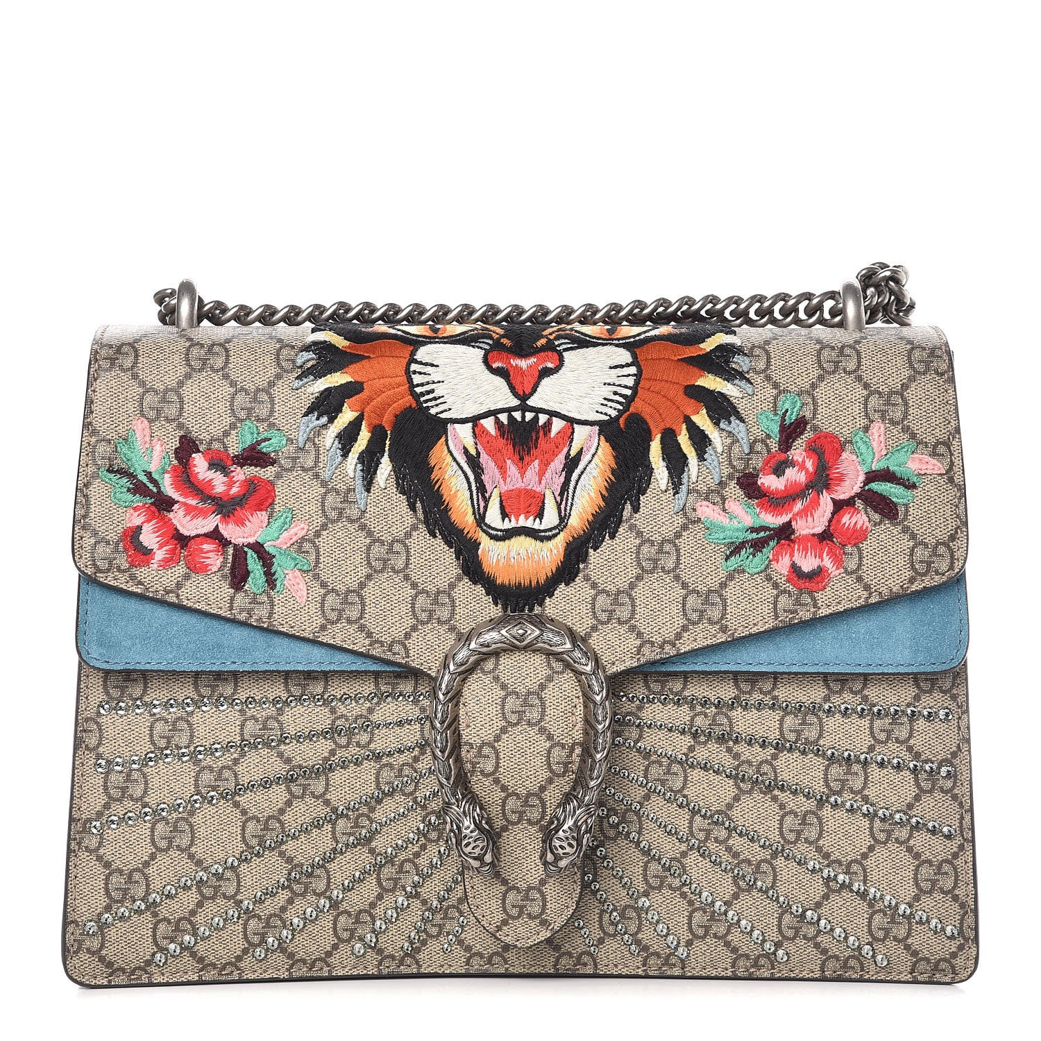 Gucci GG Supreme Monogram Angry Cat Embroidered Medium Dionysus Shoulder Bag Beige Ultramarine 1 of 9
