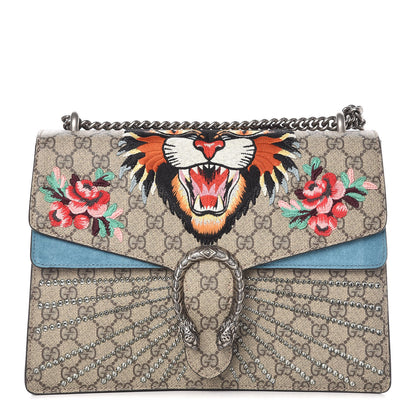 Gucci GG Supreme Monogram Angry Cat Embroidered Medium Dionysus Shoulder Bag Beige Ultramarine 1 of 9