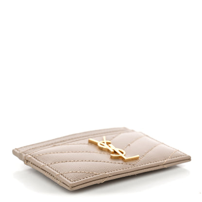 Saint Laurent Grain De Poudre Matelasse Chevron Monogram Credit Card Case Dark Beige 4 of 8