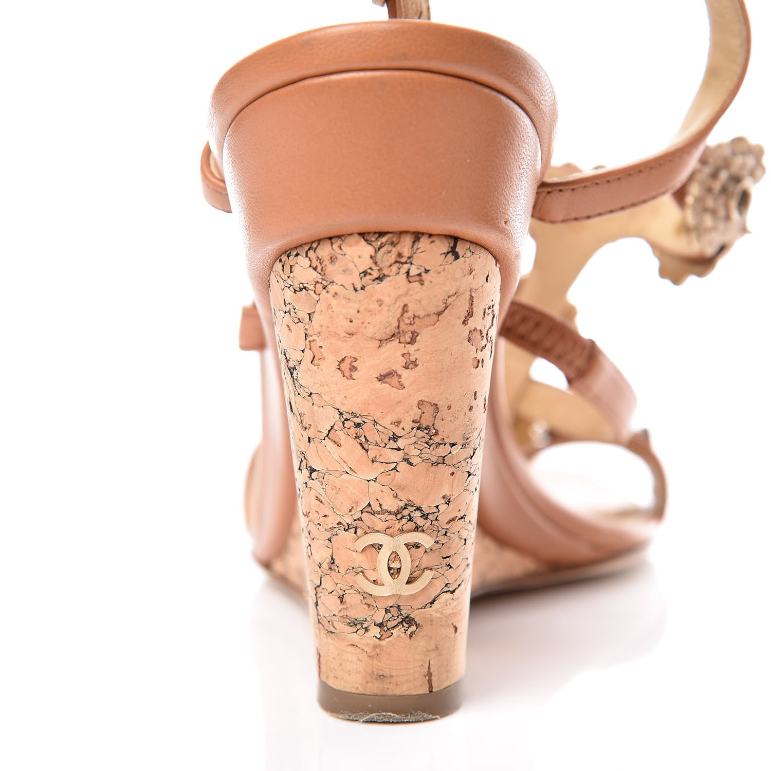 Chanel Lambskin Cork Camellia Wedge Sandals 40 Light Brown 10 of 19