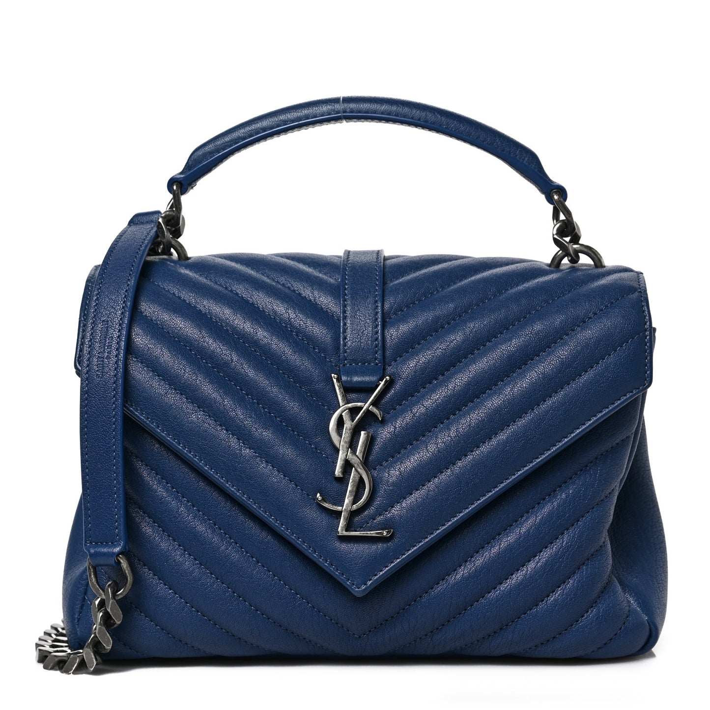 Sheepskin Matelasse Chevron Monogram College Bag Navy