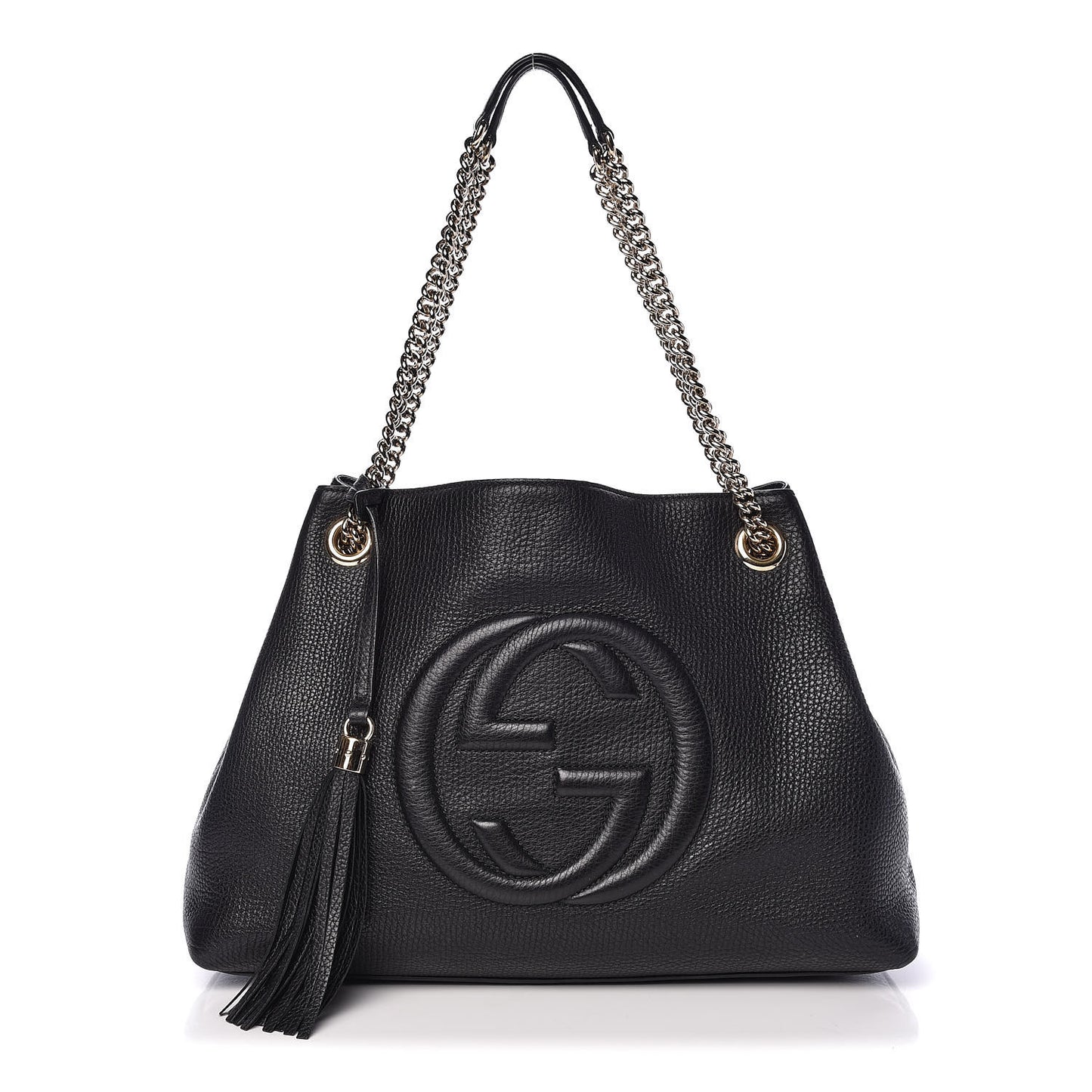 Pebbled Calfskin Medium Soho Chain Shoulder Bag Black
