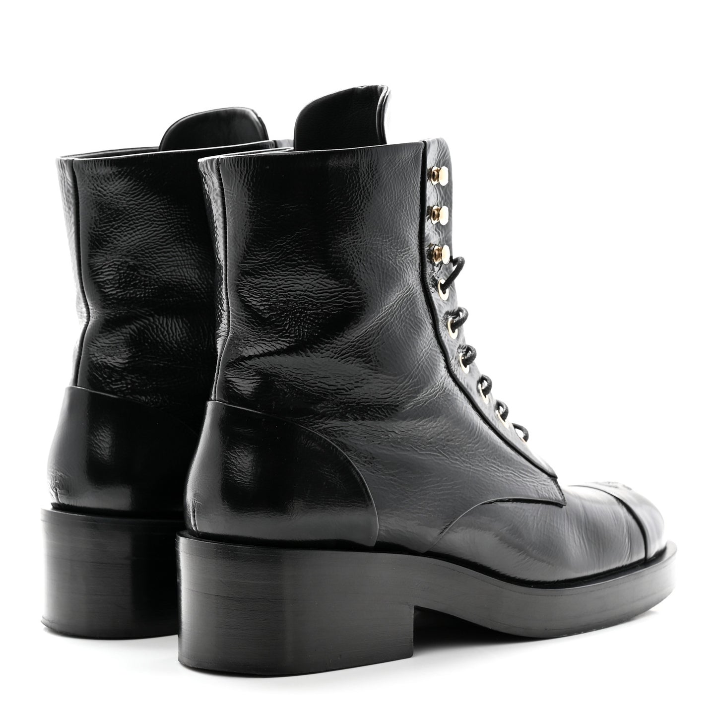 Shiny Goatskin Cap Toe Combat Boots 40.5 Black Dark Grey