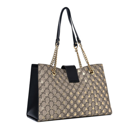 Gucci GG Supreme Monogram Bees Medium Padlock Tote Beige Oro Black 2 of 13