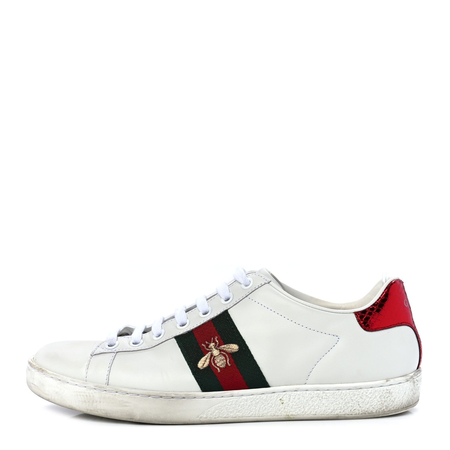 Gucci Calfskin Ayers Bee Embroidered Womens Ace Sneakers 39 White Green 1 of 12