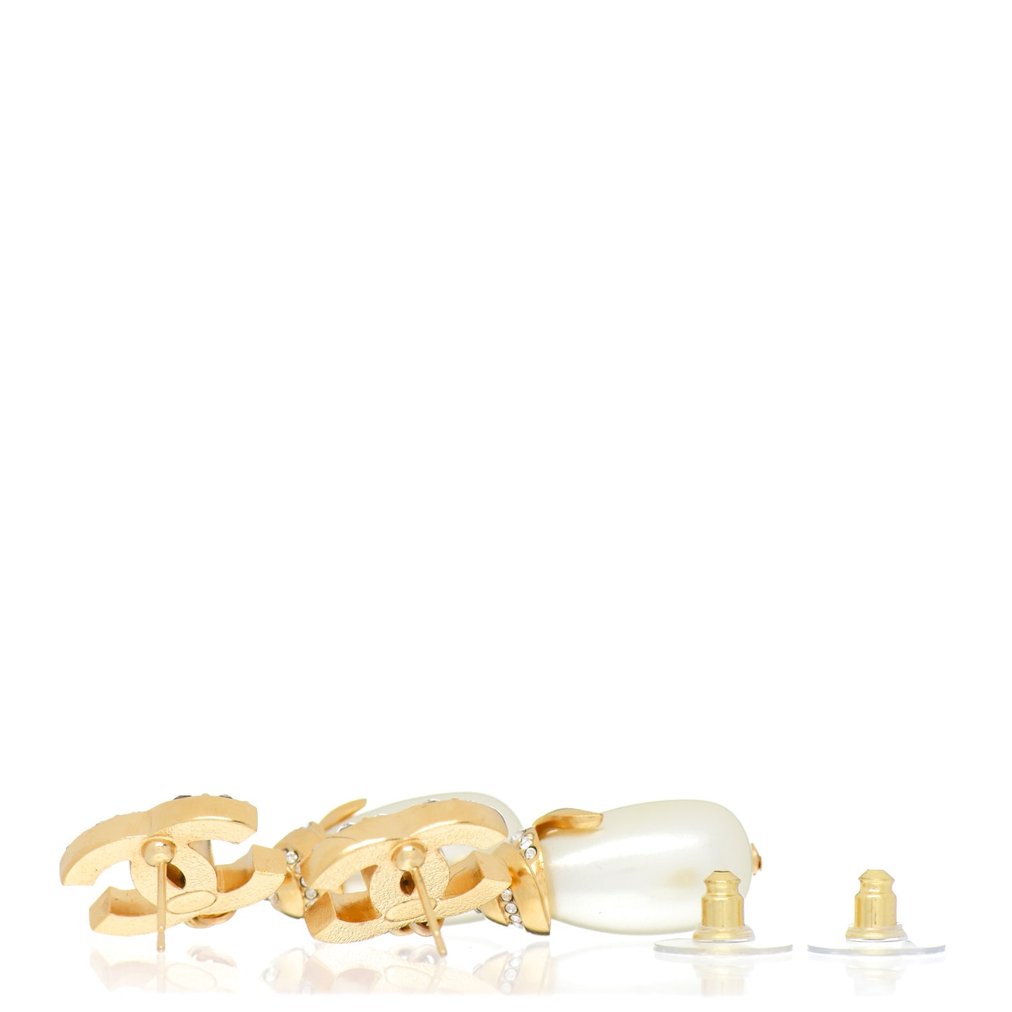 Crystal Long Pearl CC Drop Earrings Gold