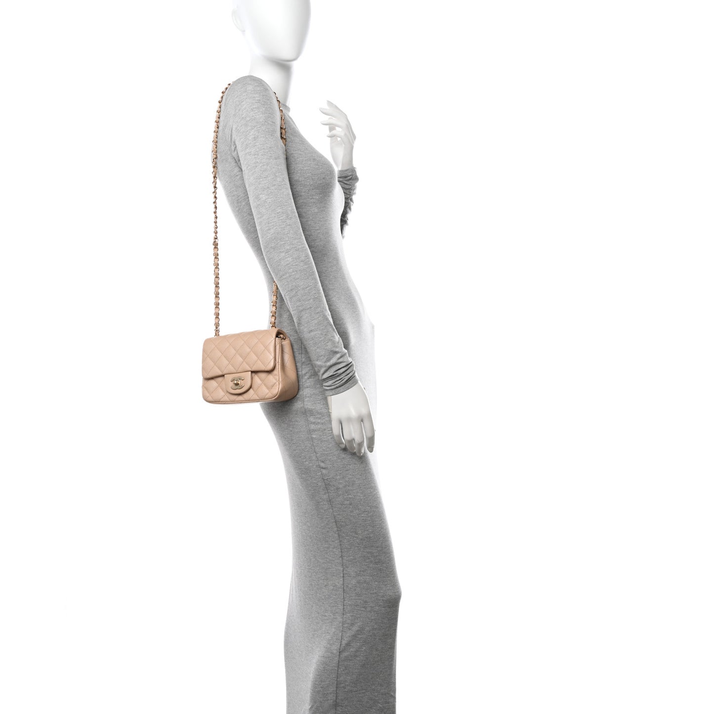 Caviar Quilted Mini Square Flap Beige