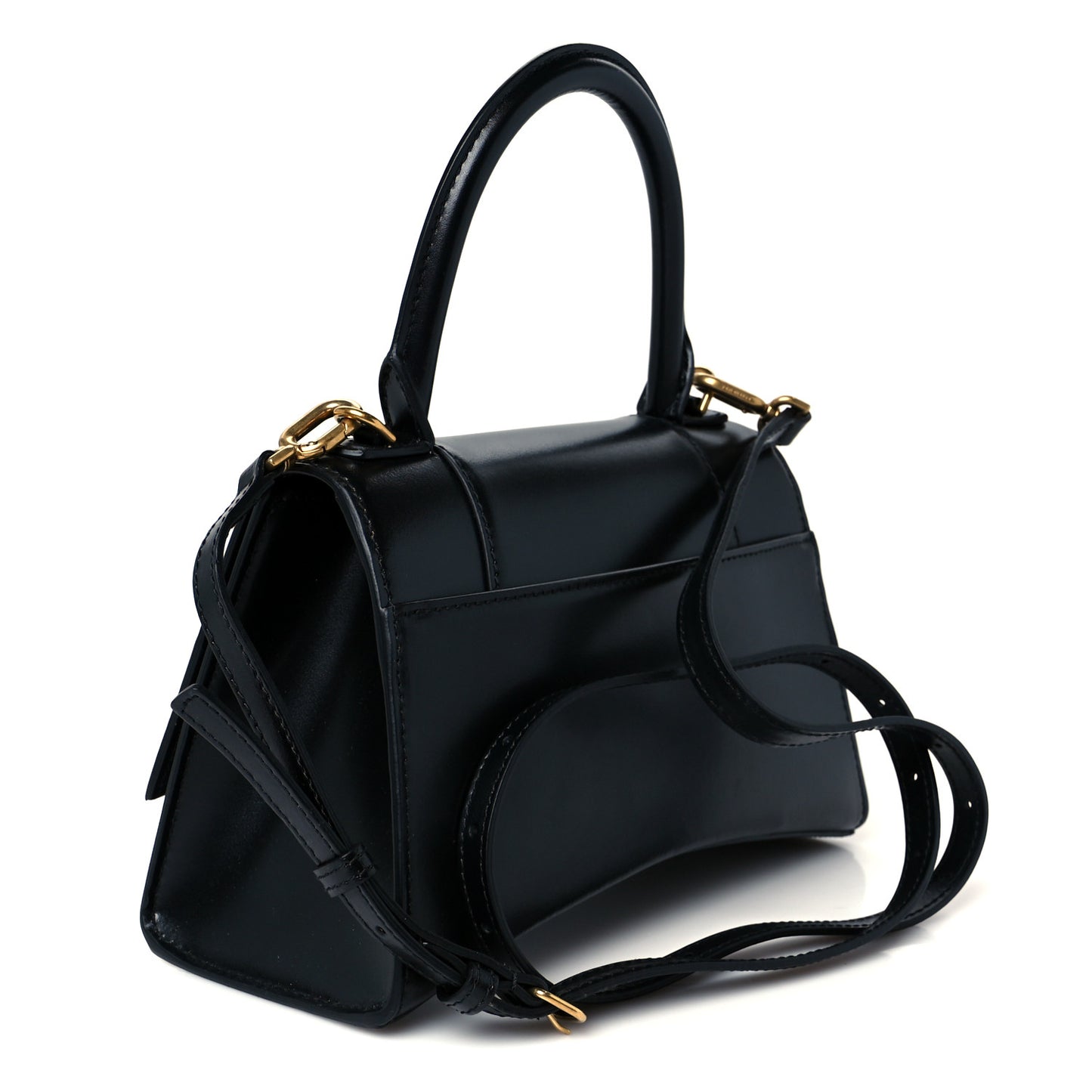 Shiny Box Calfskin Small Hourglass Top Handle Bag Black