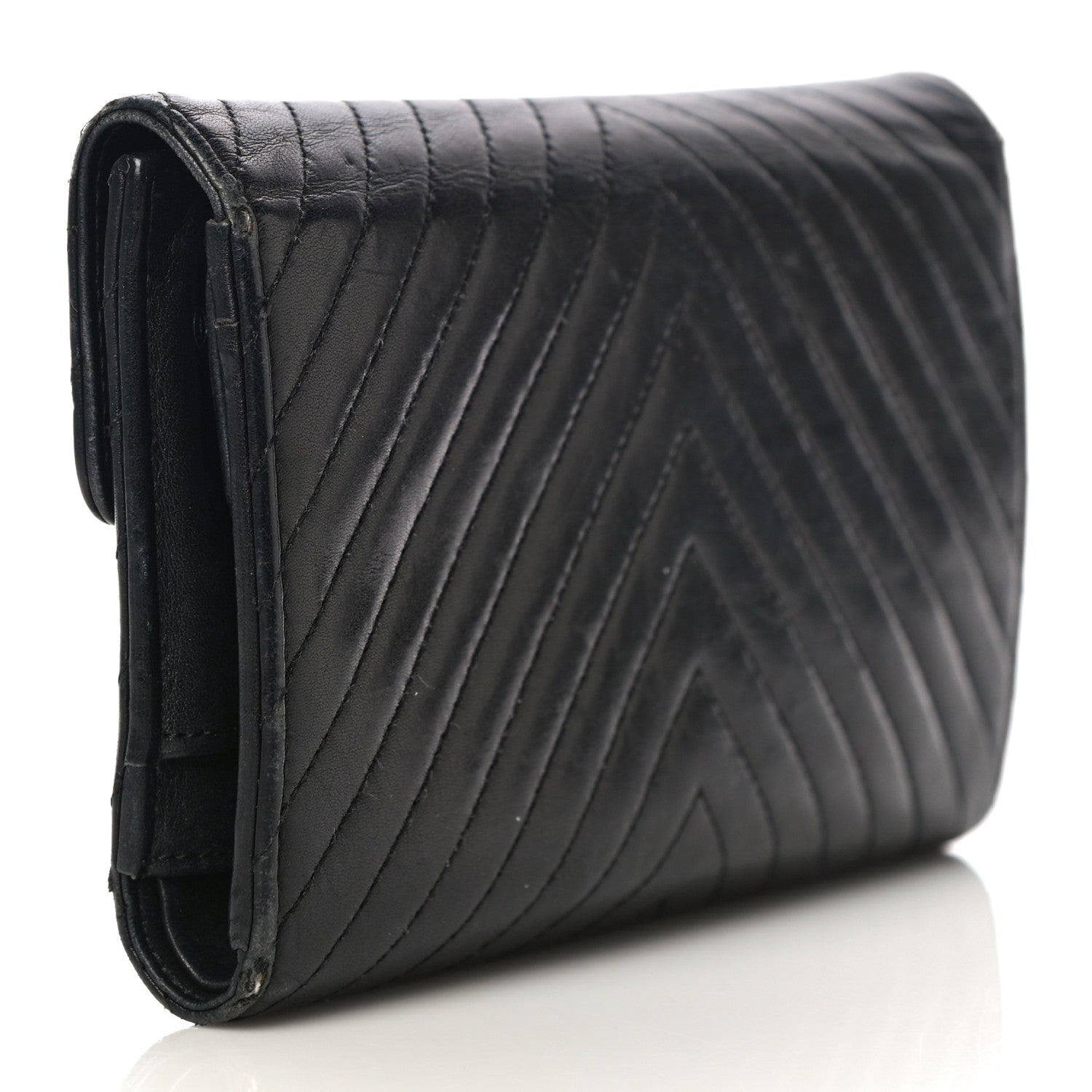 Chanel Lambskin Chevron Quilted Large Flap Clutch Wallet Black 3 of 22