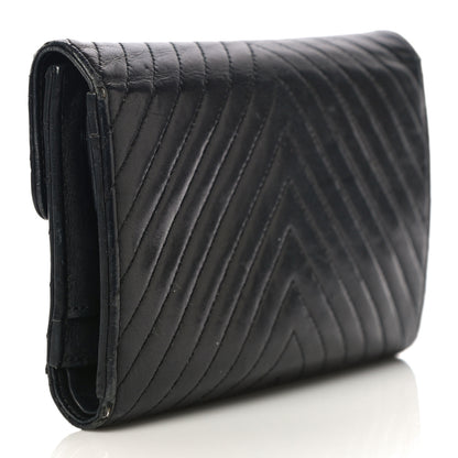 Chanel Lambskin Chevron Quilted Large Flap Clutch Wallet Black 3 of 22