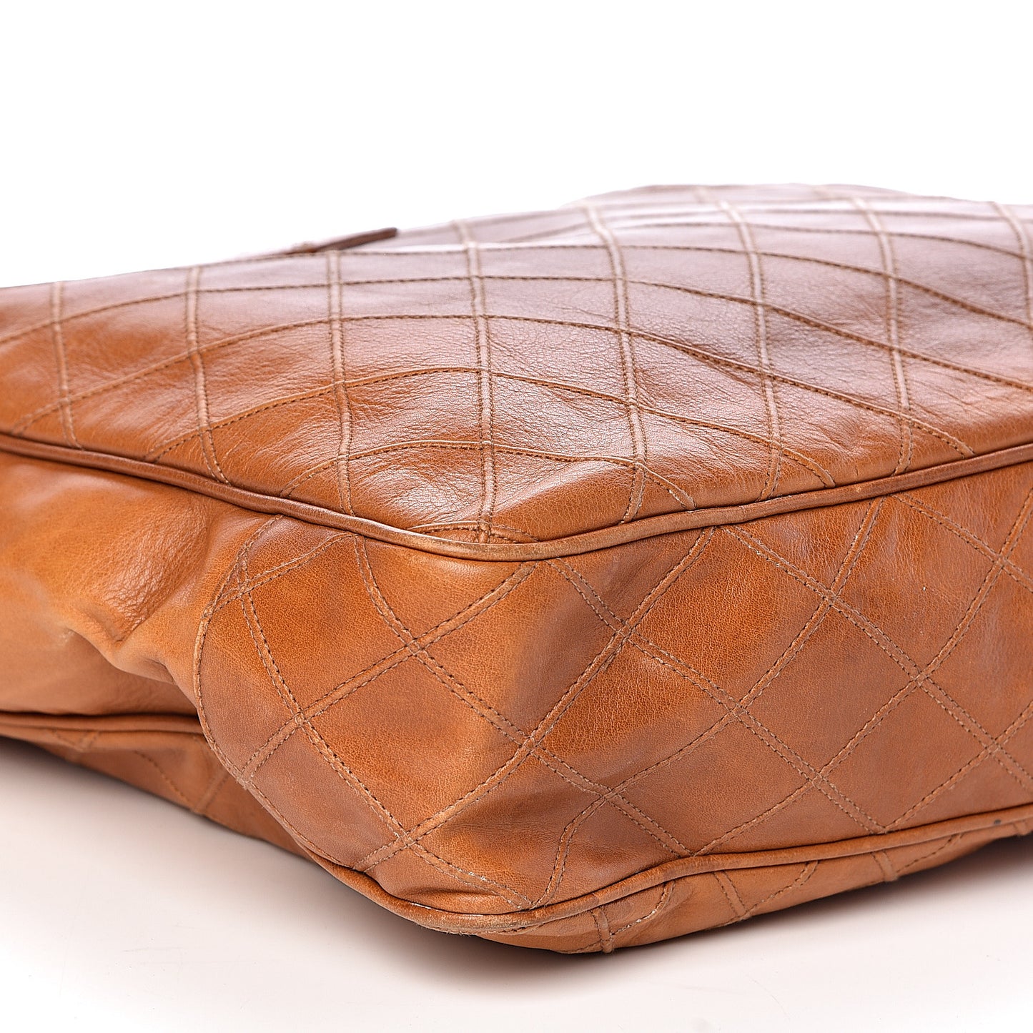 Lambskin Diamond Embossed Shopping Tote Brown