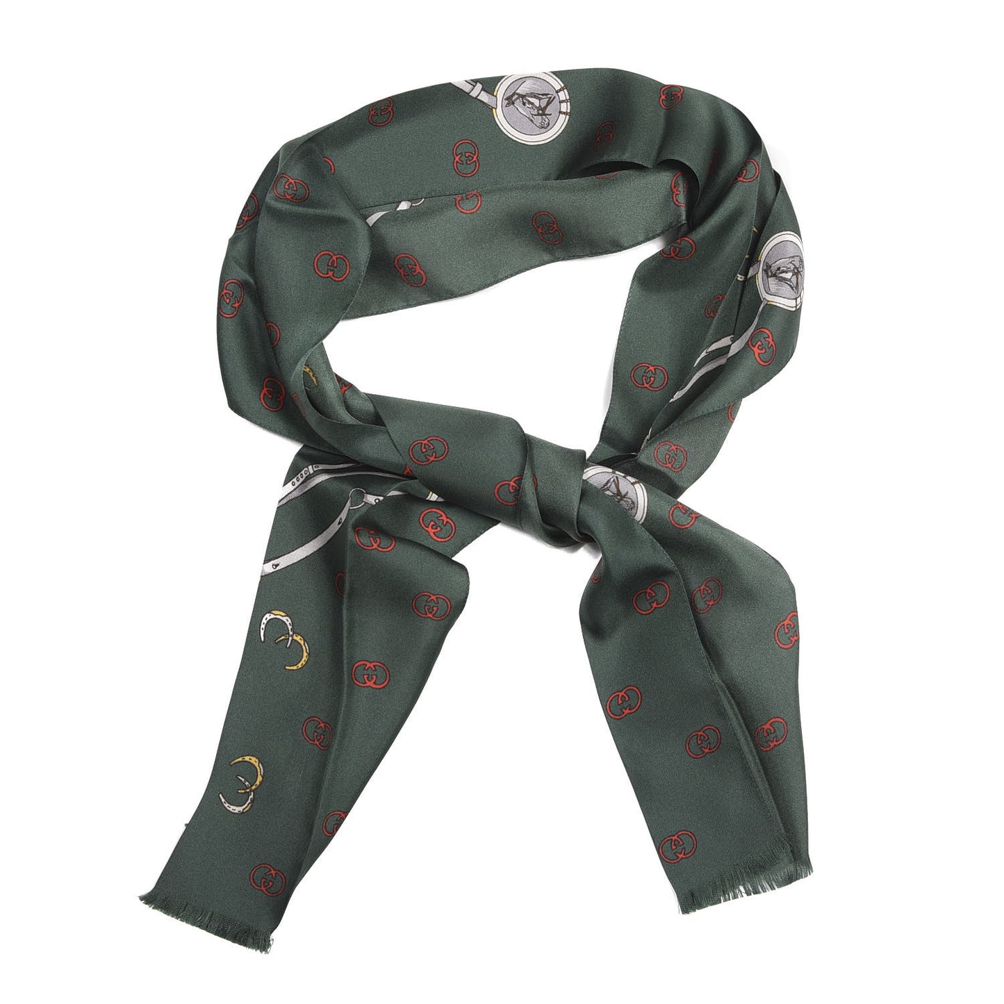 Silk Twill Double Logos Scarf Green