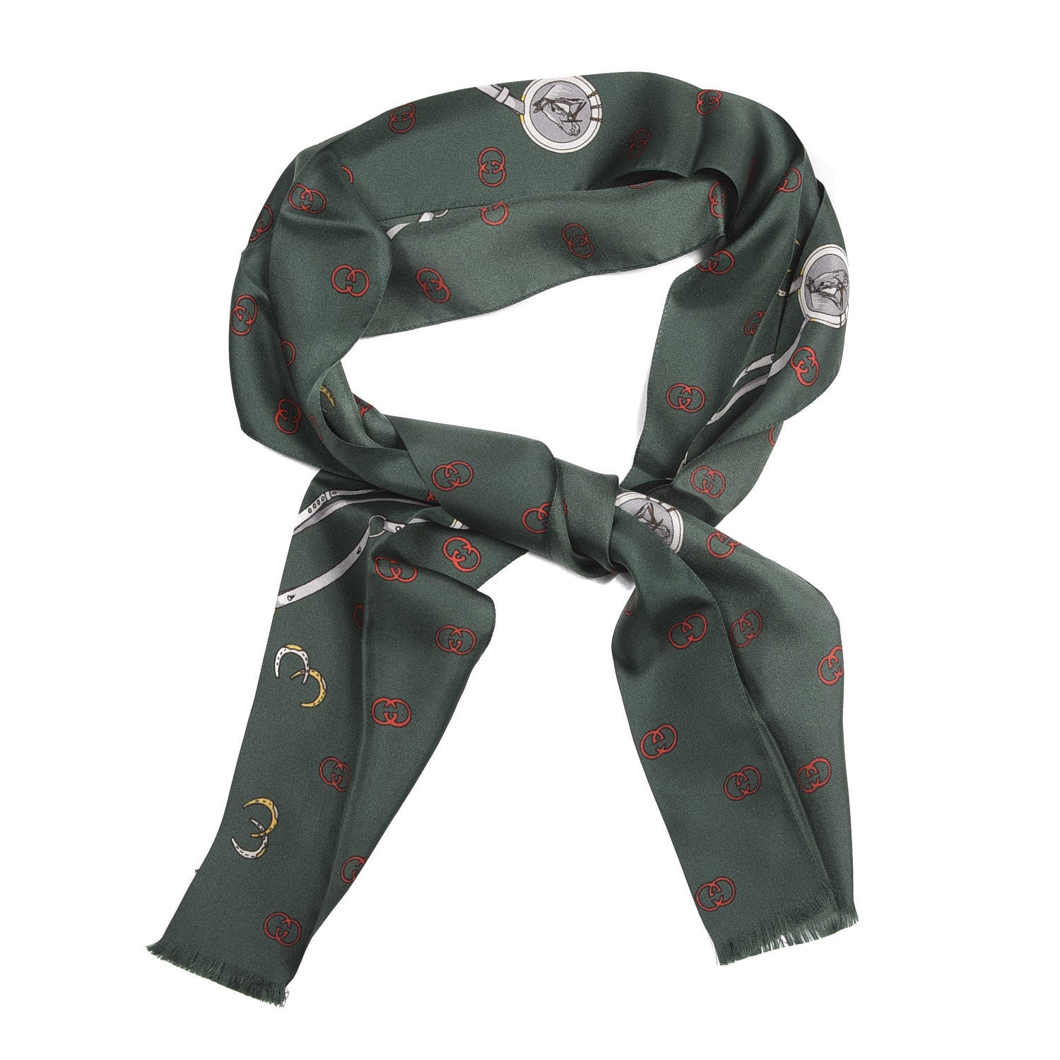 Gucci Silk Twill Double Logos Scarf Green 1 of 5