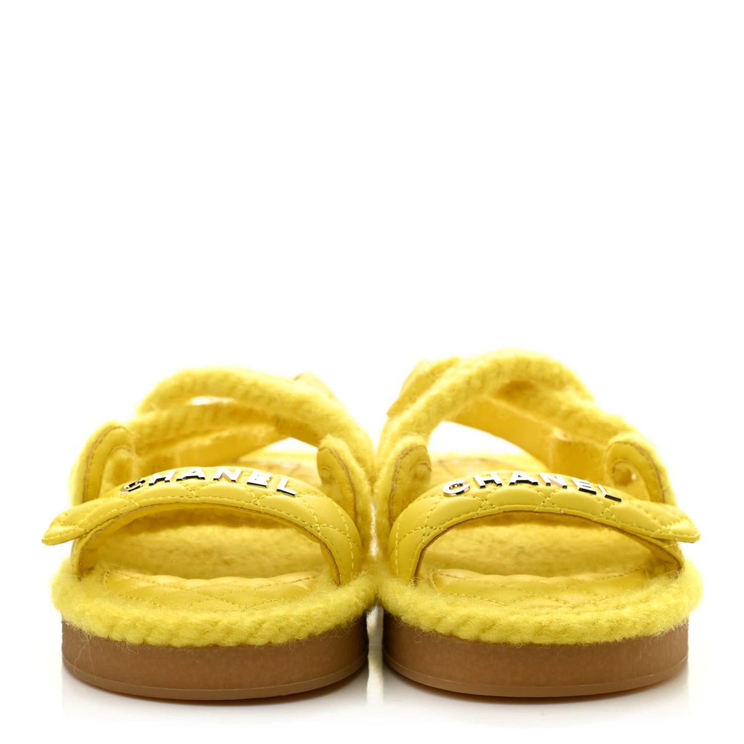 Cord Lambskin Quilted Logo Sandals 37 Yellow