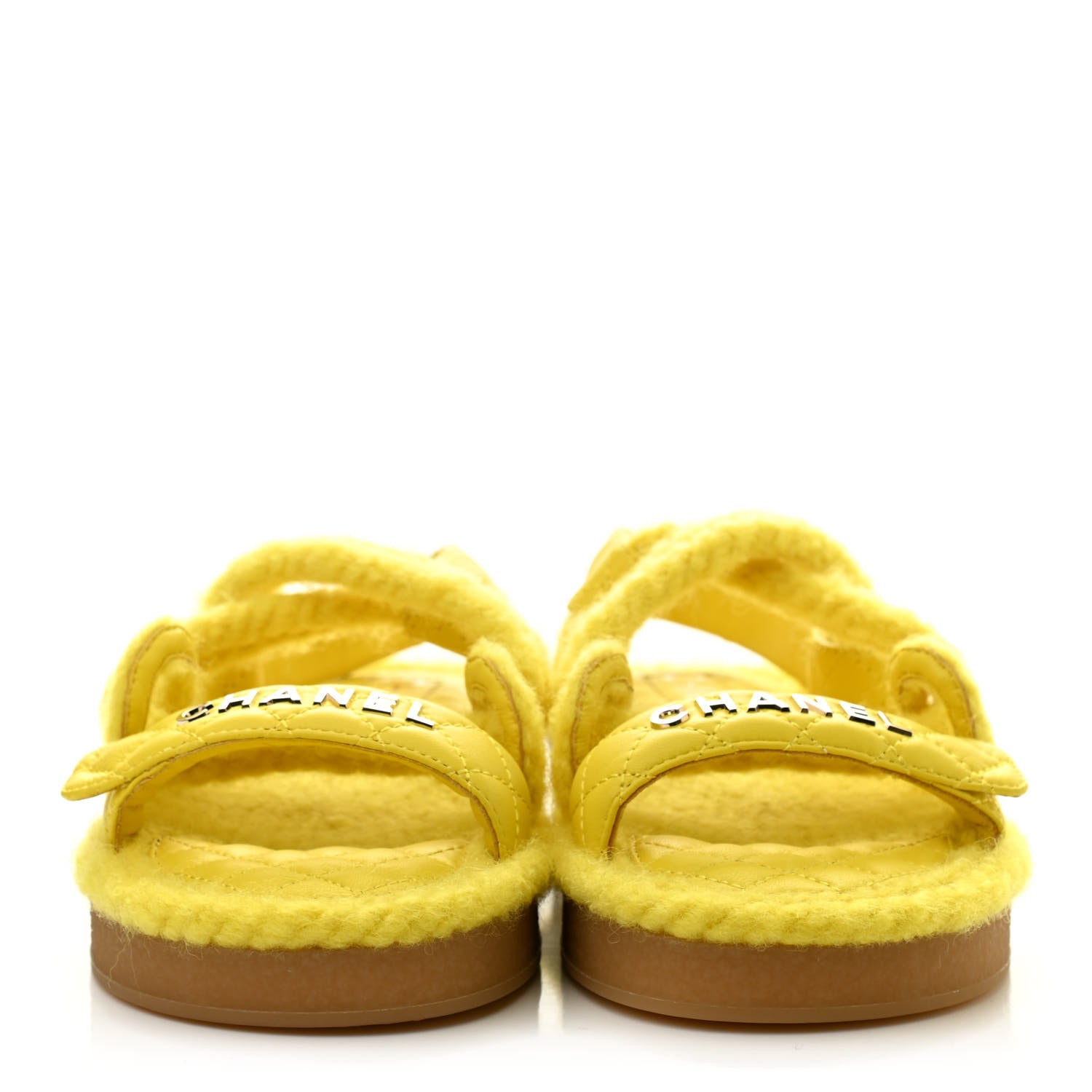 Chanel Cord Lambskin Quilted Logo Sandals 37 Yellow 2 of 8