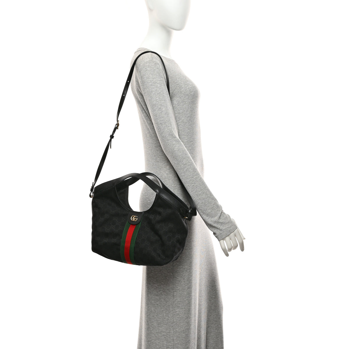 Gucci Denim GG Monogram Web Small Giglio Tote Black 2 of 11
