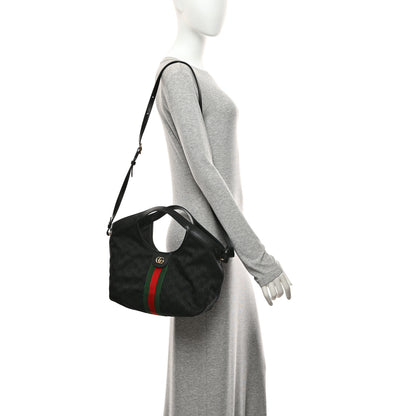Gucci Denim GG Monogram Web Small Giglio Tote Black 2 of 11