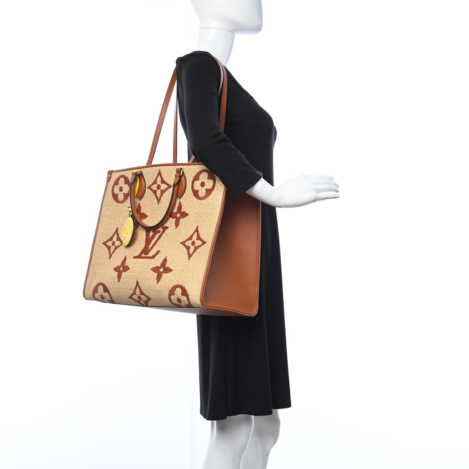 Louis Vuitton Raffia Calfskin Monogram Giant Onthego GM Tan 2 of 9