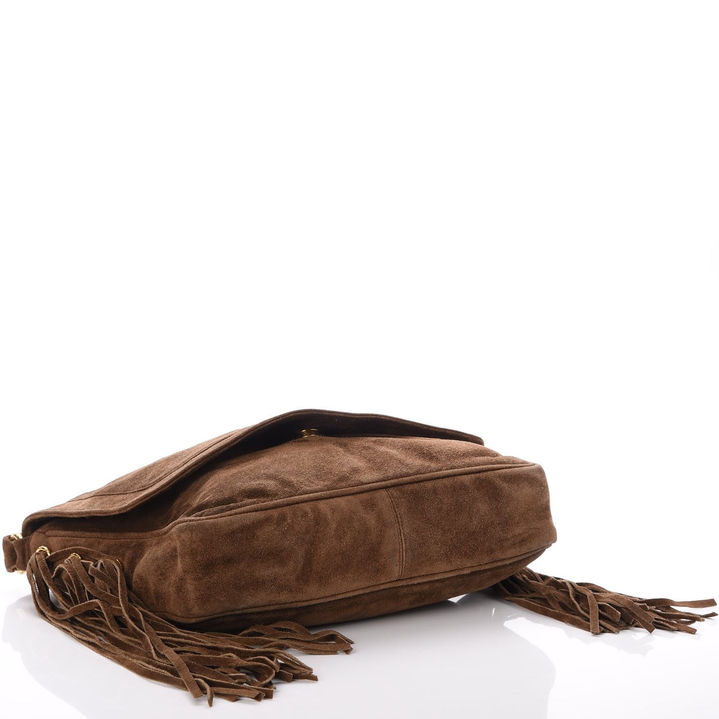 Suede CC Fringe Messenger Flap Bag Brown