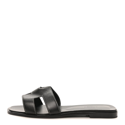 Hermes Box Calfskin Oran Sandals 39.5 Black 1 of 9