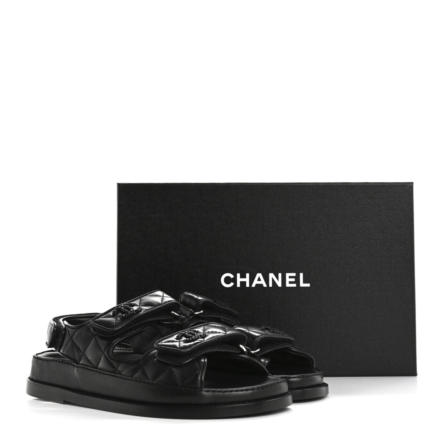 Lambskin Quilted Velcro Dad Sandals 36.5 So Black