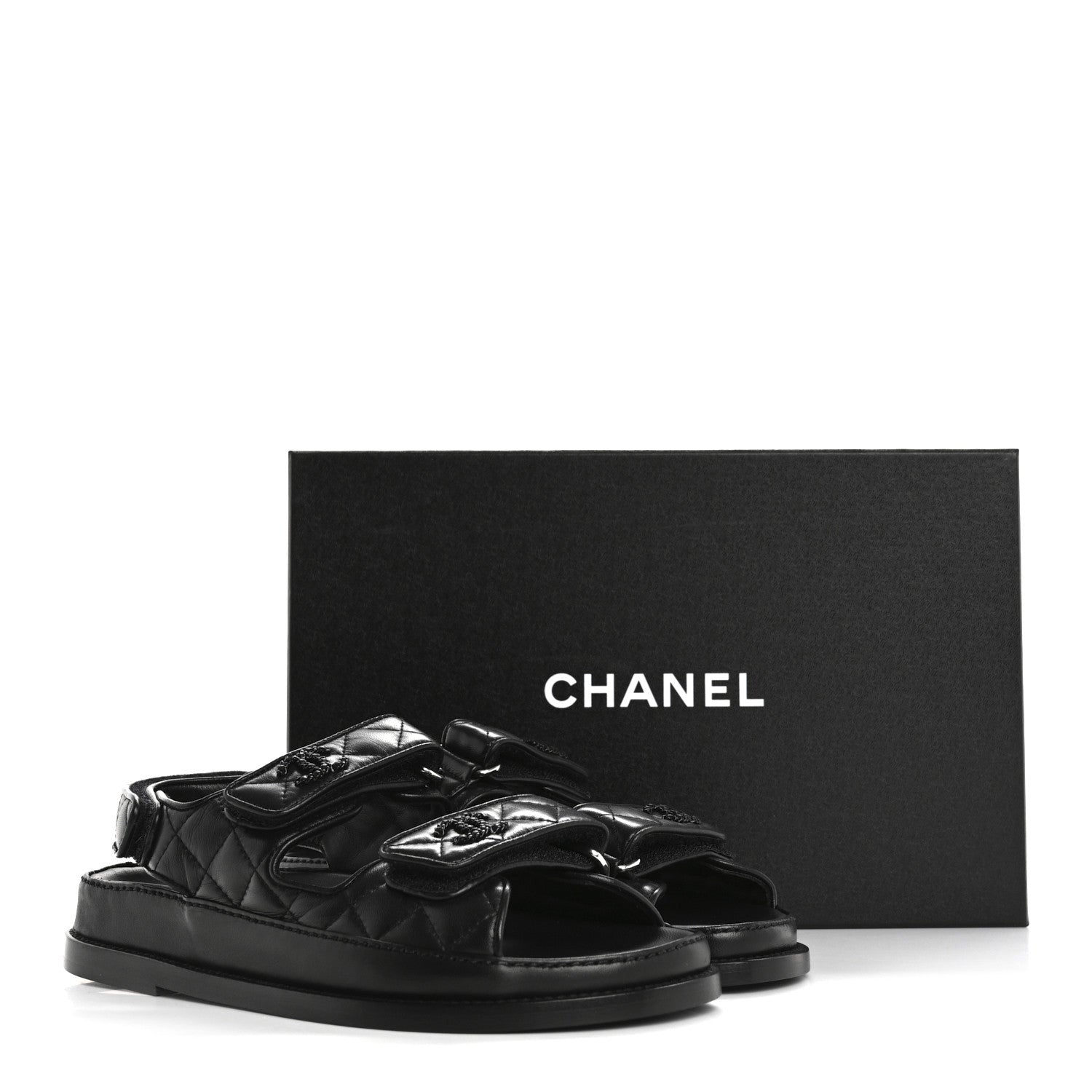 Chanel Lambskin Quilted Velcro Dad Sandals 36.5 So Black 10 of 10