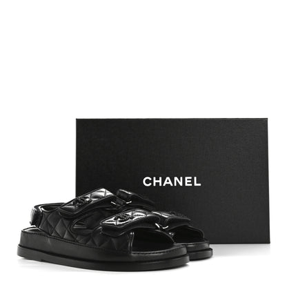 Chanel Lambskin Quilted Velcro Dad Sandals 36.5 So Black 10 of 10