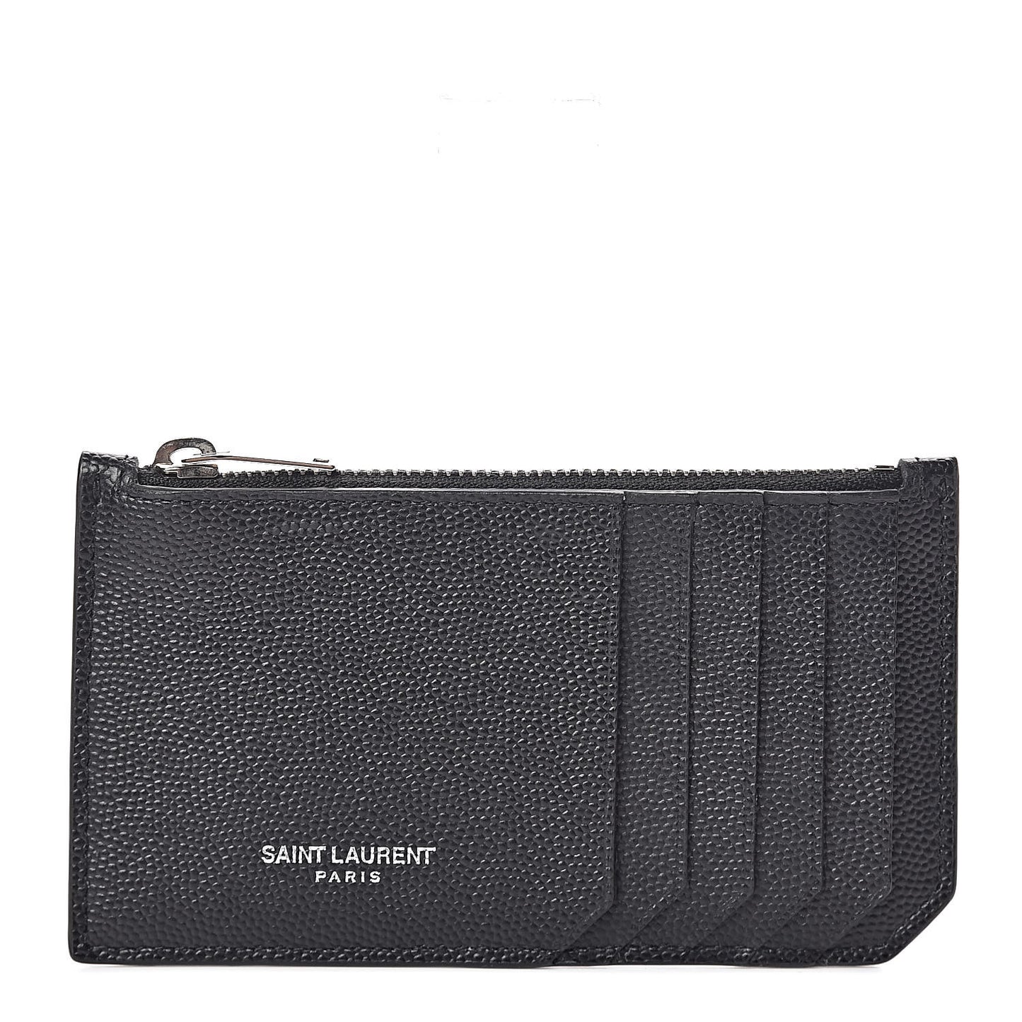 Grained Calfskin 5 Fragments Zip Pouch Card Holder Black