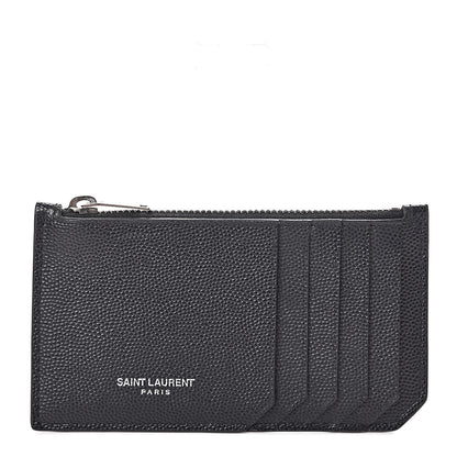 Saint Laurent Grained Calfskin 5 Fragments Zip Pouch Card Holder Black 1 of 14
