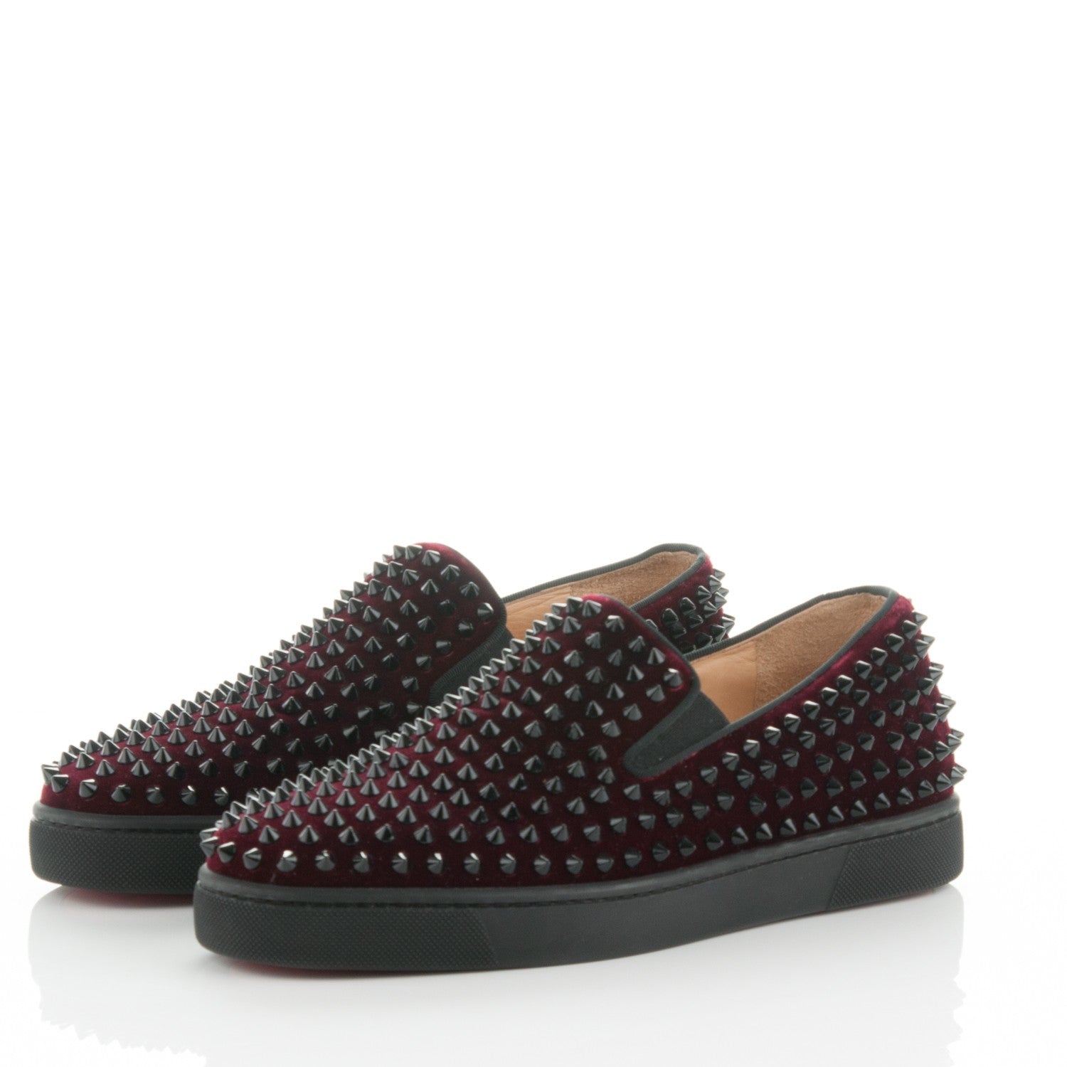Christian Louboutin Mens Velvet Spikes Roller Boat Flats 40 Rouge Imperial Black 3 of 7