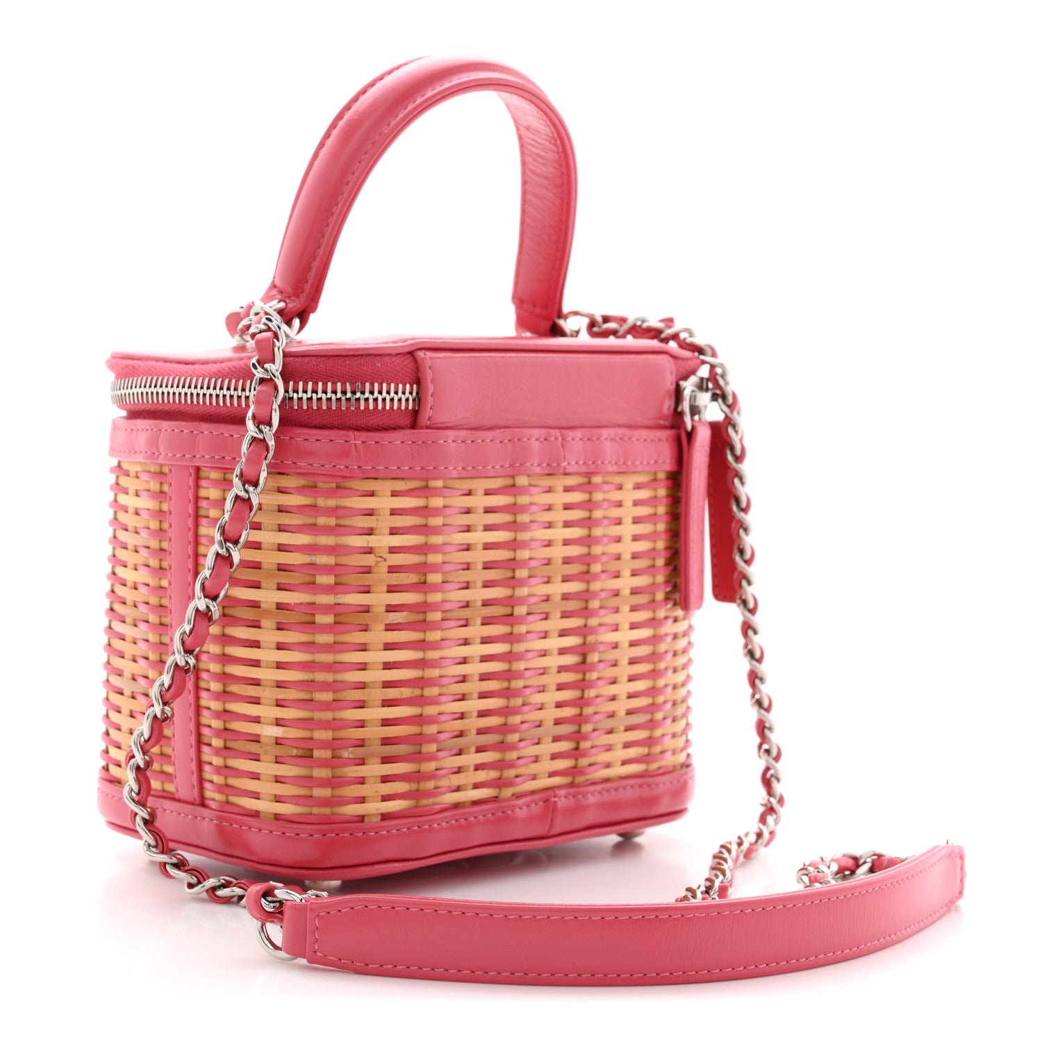 Chanel Calfskin Raffia Small Take Away Vanity Case Bag Pink Beige 3 of 11