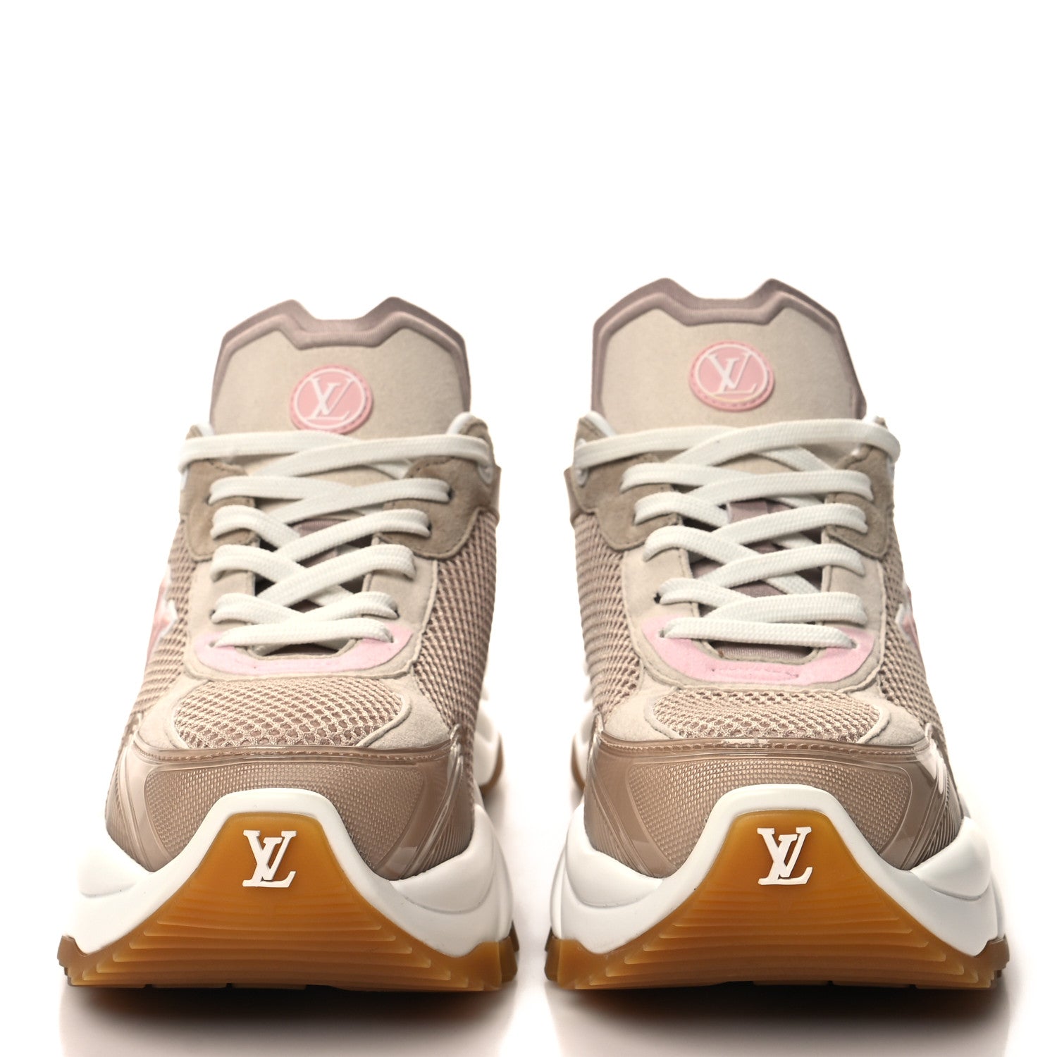 Louis Vuitton Patent Calfskin Technical Mesh Monogram Run 55 Sneakers 39 Beige Pink White 2 of 7