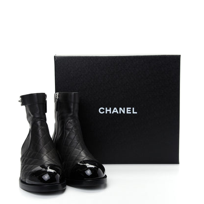 Chanel Calfskin Patent Quilted Cap Toe Short Boots 39.5 Black 11 of 11